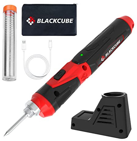 BLACKCUBE Kit di saldatore senza fili, portatile, 2000 mAh, ricaricabile tramite USB, con faretto a LED, riscaldamento rapido, batteria agli ioni di litio da 4 V