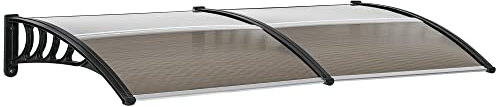Outsunny Pensilina Tettoia da Esterno 200x96cm, Tettoia per Esterno in Policarbonato e Alluminio, per Balcone Finestre e Porte, Marrone