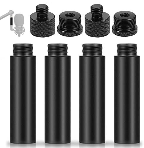 TaoAcc 4pcs Microphone Extension Tubes and 4pcs Mic Thread Adapter (3/8 Female to 5/8 Male and 5/8 Female to 3/8 Male), Mic Stand Extender for Desk Boom Arm and Microphone Stand