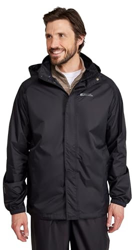 Mountain Warehouse Pakka wasserdichte Herren Jacke zusammenfaltbare Regenjacke Windjacke Kapuze Tragebeutel Camping Outdoor, Herbst Schwarz Medium
