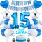 Jrzyhi 15. Geburtstag Dekoration - Blau Silber Party Deko für Junge Mädchen - Tortendeko für 15 Jahre