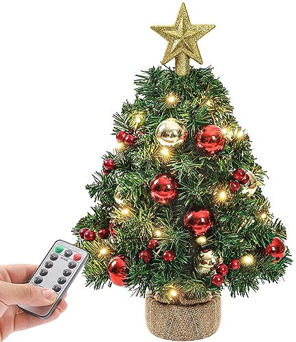 Yorbay Mini Weihnachtsbaum mit 20 warmweiß LEDs 8 Licht Modi, Tannenbaum mit Stern-Baumspitze und Deko Batterie betrieben, für Weihnachten, Advent, ca. 40cm(Mehrweg),Mit Fernbedienung