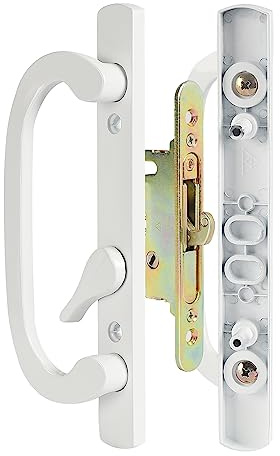 MaxxGeek Sliding Patio Door Handle Set with Mortise Lock, Zinc Diecast, Offset Thumbturn, Fits 1-5/8 to 1-3/4 Door Thick, 3-15/16 Hole Spacing, Non-Handed, White