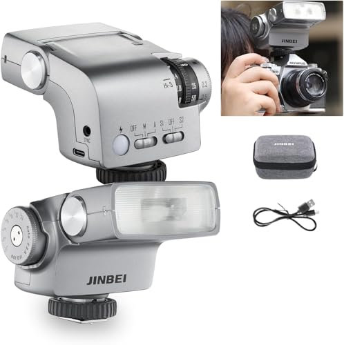 JINBEI Hi-5 Retro-Kamera, Speedlite GN16 mit S1/S2 Photo-Sensitive Modi, CCT 6000 K ± 200 K, eingebaut für Sony Canon, Nikon, Fuji, Olympus, Hot Shoe Kameras