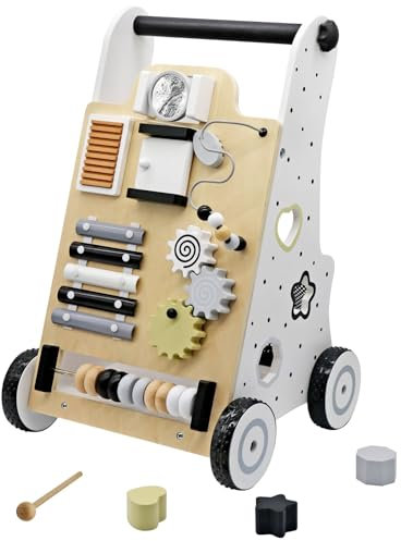 TikTakToo Activity Baby Walker Lernspielzeug Motorikspielzeug Gehfrei Lauflernhilfe Holz Gummireifen Steckspiel