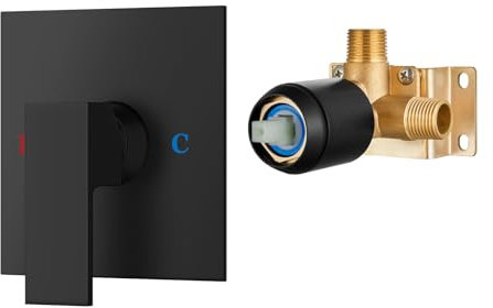 Airuida Shower Valve Square Single Function Shower Handle 5.5 Cover Plate Valve Panel Wall Mounted Brass Faucet Shower Raw Valve Bathroom Single Handle Trim Kit