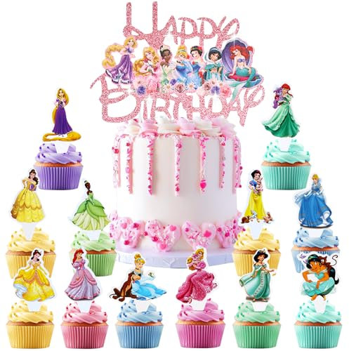 Powmag Princess Cake Topper für Mädchen - Kuchen Deko für Geburtstag und Party - Tortendeko Supplies