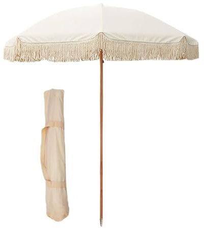 ZYBOWAYL Outdoor Sonnenschirm 200cm/6.6Ft Strand Fransenschirm Knickbar Marktschirm Tragbare Bali Gartenschirm Sonnenschutz Hawaiischirm Holz Stange für Balkon Terrasse Garten