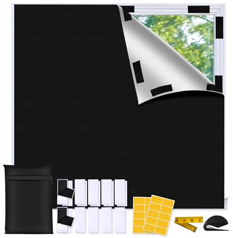 Bemece Portable 100% Blackout Blind, No Drill Blinds Blackout for Windows Fits Any Size Shape, for Bedroom, Nursery, Loft, RV, with Strong adhesive and Velcro-200 * 145