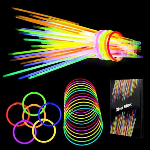 Pulseras Luminosas Fluorescentes - 100 Barras Luminosos & 100 Conectores, Neon Kits para Crear Collares, Fiesta Nochevieja Navidad Boda Cumpleaños Decoracion Regalo para Niños Adultos