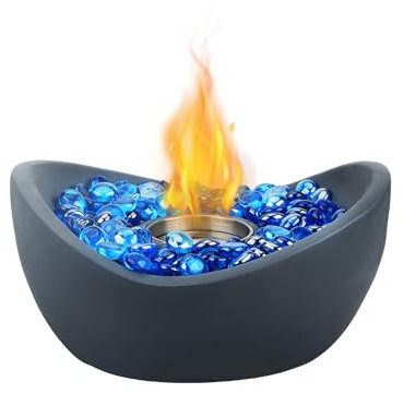 Onlyfire Camino a Bioetanolo da Tavolo, Caminetto Bioetanolo Ovale da 25 cm in Cemento con Cuscinetto Antiscivolo, Fuocherello Portatile Senza Fumo per Esterni e Interni, Giardino, Blu Scuro
