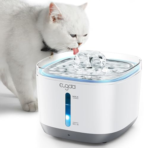 EUGAD Katzenbrunnen 2.5L Trinkbrunnen für Katze Kabellos, Katze Hunde Trinkbrunnen mit Bewegungsmelder, Katzentrinkbrunnen Vierfache Filterung, ultraleise, 5000mAh Akku, Tablett aus Edelstahl