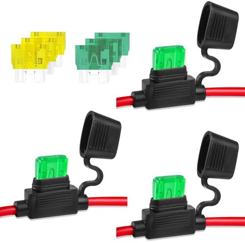 Confezione da 3 supporti fusibili in linea da 14 AWG, cavo marino in rame stagnato con 6 fusibili piatti standard ATC/ATO, portafusibili per auto, camion, ATV, barca, moto