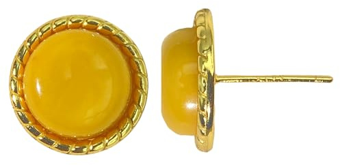 Natural Yellow Amber Earrings - Classic Vintage 925 Sterling Silver Gemstone Studs Dangle for Women Gift (Classic Round)