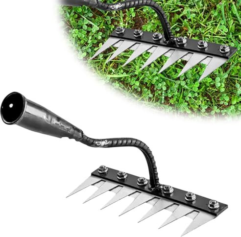 RâTeau De Jardin en Acier Au Carbone Robust - Outil De DéSherbage Et DéChaumage pour Jardinage - RâTeau en MéTal Durable pour Terre Et Pelouse (7 Dents)