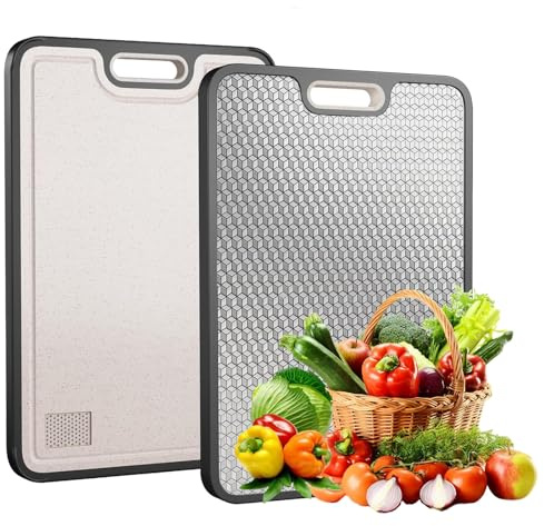 FONPOO Schneidebrett Titan, Weizenstroh Schneidebrett mit Saftrille, 2 in 1 | robust,langlebig, ideal für Fleisch, Obst,Gemüse, spülmaschinenfest, rutschfest, Küchenzubehör (26,5 x 38,5 cm)