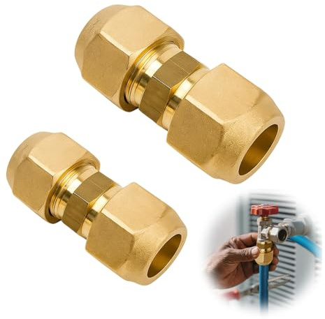 2 PCS Climatizzatore Doppio Nipplo per Tubi in Rame, 1/4 Pollici E 3/8 Pollici, Connettore per Tubi Di Rame Con Doppio Nipplo E Dado Di Accoppiamento, Giunto per Tubi Ac Senza Saldatura per Sanitari