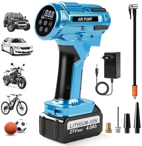 Elektrische Luftpumpe Auto Akku, 150PSI Kabelloser Akku Kompressor Tragbare Luftkompressor Mit 5 Modi, Digitale Reifenpumpe Fahrradpumpe Akkukompressor Mit LED Licht FüR Auto Motorrad Fahrrad Reise