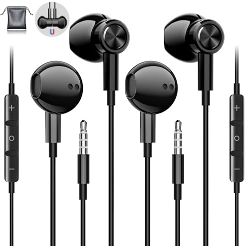 In Ear Kopfhörer mit Kabel und Mikrofon 2 Pack Ohrhörer mit Kabel Klinke | 3.5mm Earphones HiFi Stereo Kabel Kopfhörer Klinkenstecker für iPhone, iPod, Samsung, iPad, Tablet, Laptops, und Smartphone
