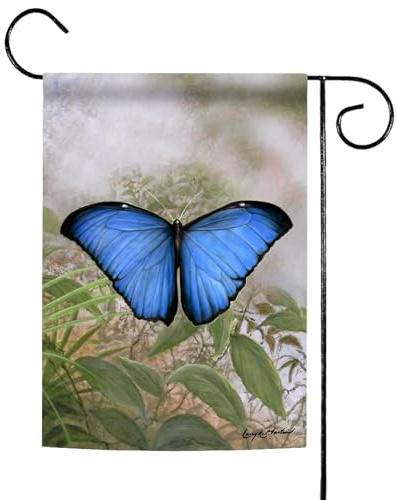 toland Home Jardin Bleu Morpho Drapeau 119348, Polyester, 12.5 x 18