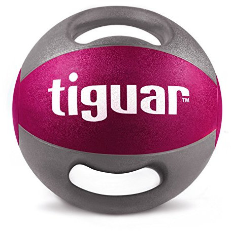 tiguar Medizinball mit Griffen 5 kg grau/lila Gewichte Bälle Krafttraining