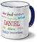 Tasse mit Namen Daniel - Negative Eigenschaften von Daniel - Namenstasse, Kaffeebecher, Mug, Becher, Kaffeetasse - Farbe Blau