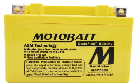 Motobatt, MBTZ10S, AGM Batteria (12 V 8,6 Amp) 140 CCA, Factory Activated, con Tecnologia Quadflex