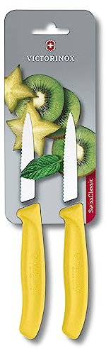 Victorinox Swiss Classic, Couteau à légumes professionnel, Lame extra-tranchante, tranchant dentelé, 8 cm, Manche plastique robuste, Acier inoxydable, jaune