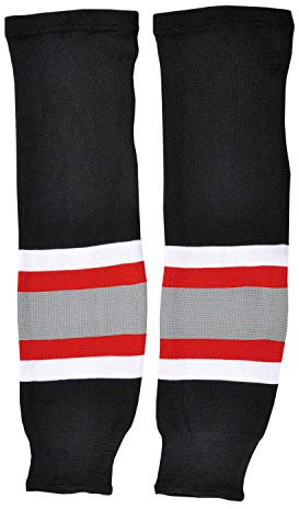 SHERWOOD - Erwachsenen Hockeystutzen Buffalo NHL Senior I Schienbeinschutz I Stutzen für Hockeyspieler I ideale Passform I 100% Polyester, Schwarz/Weiß/Rot/Grau