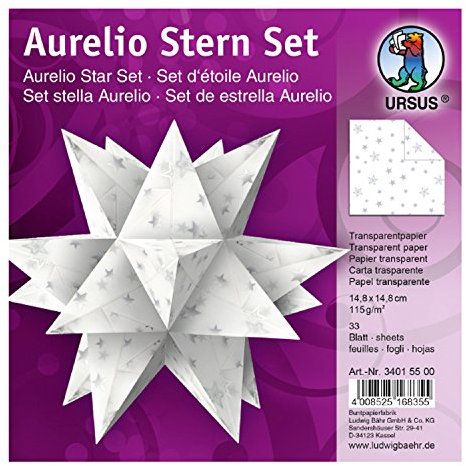 Ursus 34015500 - Faltblätter Aurelio Stern Silver Stars, weiß / silber, 33 Blatt, aus Transparentpapier 115 g/qm, ca. 14,8 x 14,8 cm, einseitig bedruckt, ideal als Weihnachtsdeko