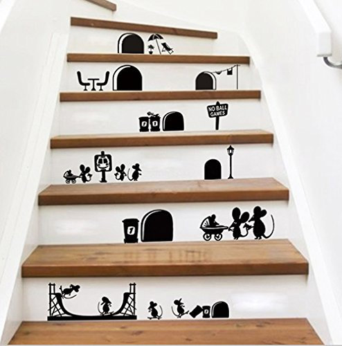 ufengke Karikatur Nette Maus Löcher Wandsticker, Kinderzimmer Babyzimmer Entfernbare Wandtattoos Wandbilder Schwarz