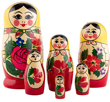 Heka Naturals Romashka Matroschka-Puppen | Matroschka-Puppenset aus natürlichem Holz, traditionelle Babuschka Heimdekoration, Stapelspielzeug aus Holz, handgefertigte Spielzeuge, niedliches Geschenk