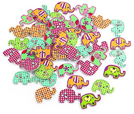 Oblique-Unique® 50 x Holzknöpfe Elefanten Kinderknöpfe Buttons Nähen Kleidung Deko Basteln