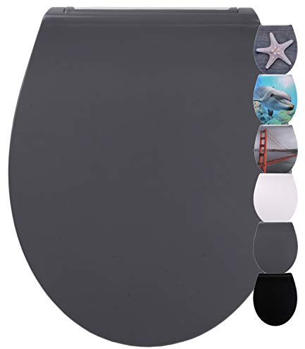 Abattant WC avec frein de chute de résine thermodurcissable | grande sélection | design fascinant | détachable | fixation facile par en haut (Plat Gris)