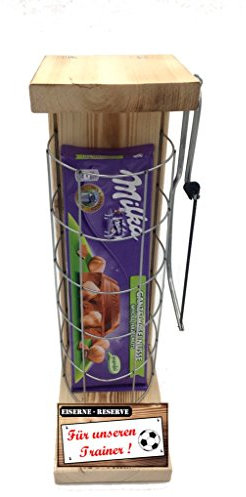 Trainer Geschenk Ideen Fußball Handball - Milka Haselnuss Alpenmilch - Eiserne Reserve Gitter incl. Säge - Geschenke Set für Männer Frauen - -r-: Für unseren Trainer