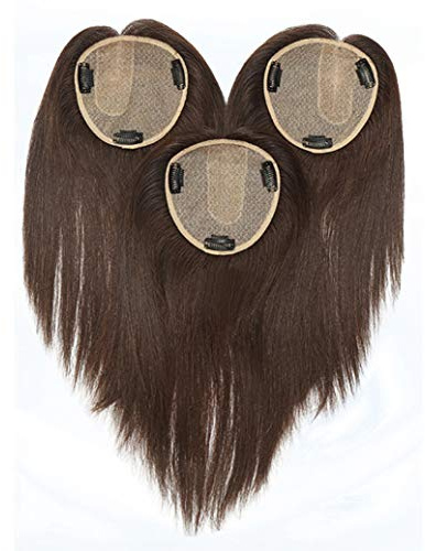 Silk Base Crown Topper Echthaar Clip in 11,9 x 11,9 cm große Größe Top Haarteil Verschluss für Frauen Linker Teil 30,5 cm Off Black