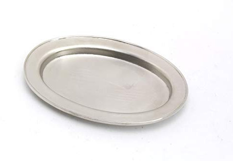 Kerzenteller oval in Messing vernickelt Silber (Innen 9 x 5,5 cm) für Ovalkerzen, Ellipsenkerzen, Dekoteller