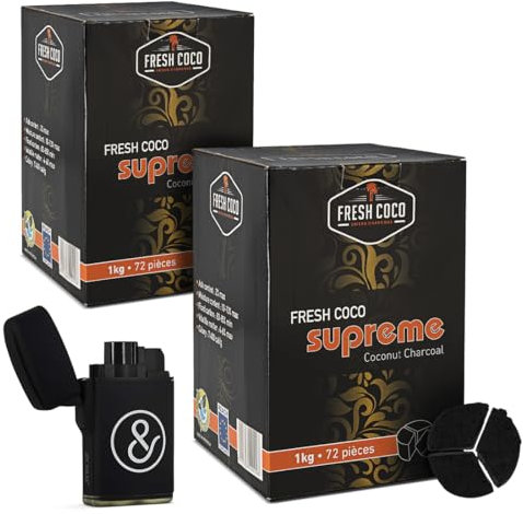 FRESH COCO SUPREME : Lot de 2KG - Charbon naturel triangulaire, Compatible KALOUD et BROHOOD - Qualité premium.