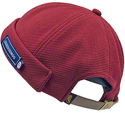 jerague Atmungsaktive Docker-Beanie-Mütze, verstellbare Lederschnalle, Vintage-Stil, ohne Rand - Rot - 55/60 cm