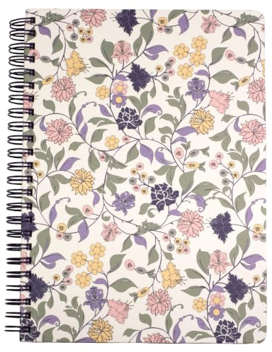 Steel Mill & Co Cute Floral Mini Spiral Notebook, 8.25 x 6.25 Journal with Durable Hardcover and 160 Lined Pages, Purple Vine Ditsy
