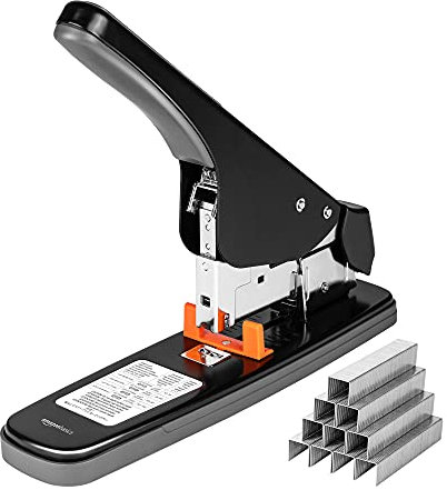 Amazon Basics Profi-Heftgerät, müheloses Heften, 130 Blatt, Schwarz