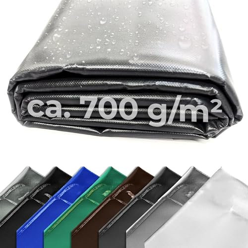 LKW Plane 700 g (5,00 m x 2,50 m, Dunkelgrau) PVC Plane, Abdeckplane Meterware, sehr robust, beidseitig lackiert, leicht abwaschbar, 100% Wasserdicht, hohe UV Beständigkeit, hohe Reißfestigkeit