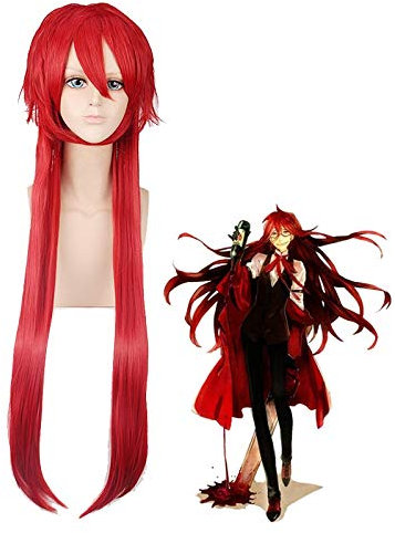 Kuroshitsuji Schwarz Butler Grell Sutcliff Rot Lang Gerade Hitzebeständig Haar Cosplay Kostüm Perücke PL-028