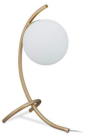 Relaxdays Tischlampe Kugel, geschwungen, Metall & Glas, E27, Lampe Schlafzimmer, Wohnzimmer, Nachttischlampe, gold/weiß, 10034190, 40 x 15 x 22.5 cm