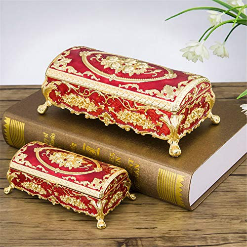 Joyero rectangular con diseño de rosas, color rojo (dorado grande)