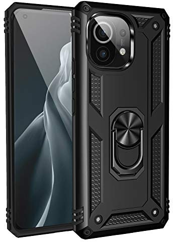 BestST Cover per Xiaomi Mi 11,+ Vetro Temperato, Custodia per Xiaomi Mi 11 Cover a 360°Girevole Ring Hybrid Armor Bumper TPU Case per Xiaomi Mi 11 Protettiva Shell,Nero