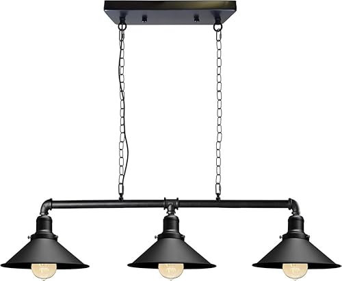 DC Voltage Retro Style Pewter, Black Steampunk Metal 3 Way Bar Over Table Water Pipe Style Ceiling Light Fitting Vintage Industrial Suspended Pendant Lamp for Living Room