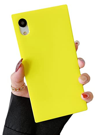 Cocomii Square iPhone XR Case - Square Neon Plain Color - Slim - Lightweight - Glossy - Fluorescent Solid Color - Minimalist Luxury Aesthetic Cover Compatible with Apple iPhone XR 6.1 (Neon Yellow)