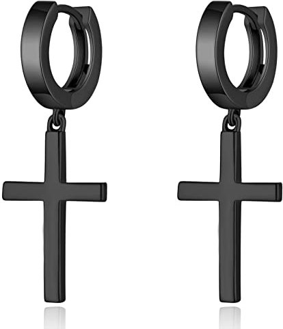 Kreuz Ohrringe Herren Damen Creolen Kreuz Ohrringe Hängend Schwarz für Männer Frauen Kreuzohrringe Silber