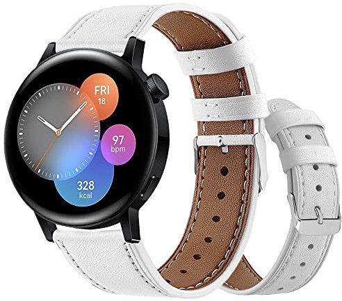 Armbänder Leder Uhrenarmband für Huawei Watch GT3 42mm Leder mit Metallschnalle aus Edelstahl Armband für Herren Damen, Lederarmband für Huawei Watch GT3 42mm (Weiß,20mm)